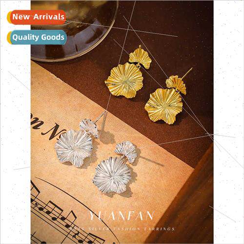 New s925 silver flower leaf earrings female retro metal earr