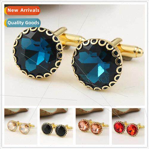 Men fashion round cufflinks fashion French diamond crystal c