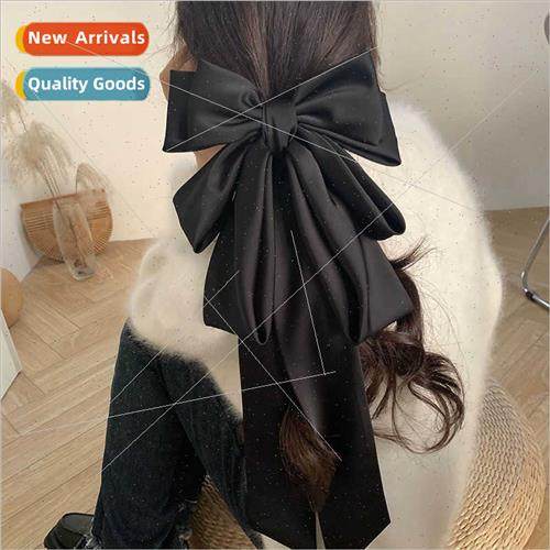 Black grab clip gentle satin bow fluttering ponytail oversiz