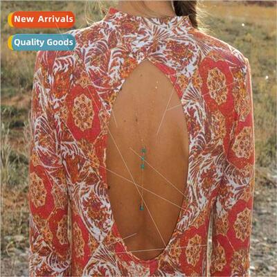 Europe Vintage Tassel Turquoise Back Chain Women Body Chain