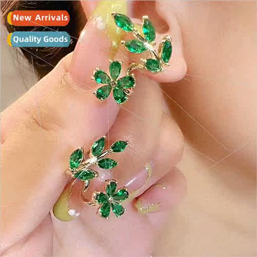 925 silver needle new green leaf flower earrings female fash