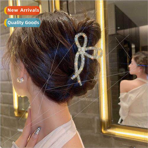 Korea pearl rhinestone bow grab clip metal delicate back hea