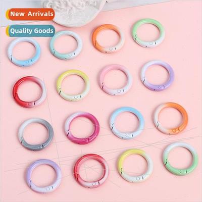 Cute alloy spray paint gradient opening round keychain DIY h