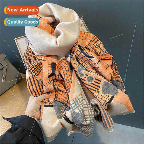 2023 new retro steed pattern faux cashmere warm scarf fashio