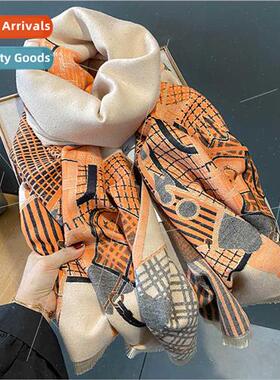 2023 new retro steed pattern faux cashmere warm scarf fashio