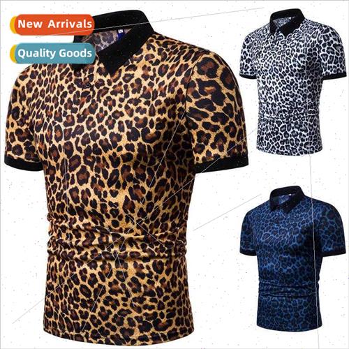 2021 New Euro ze Men POLO Shirt Lapel Leopard Print Short Sl