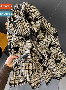 Korean ThousBird Grid fashion imation cashmere scarf female