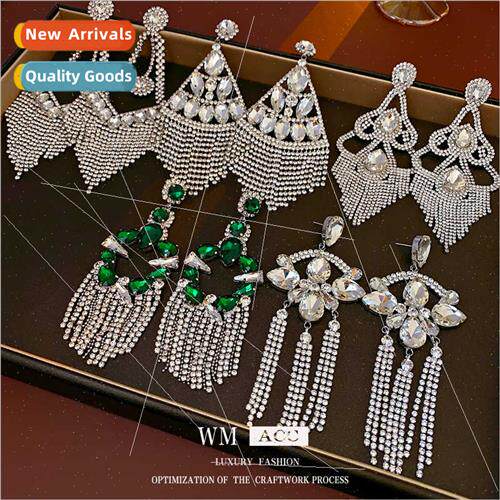lver needle wh diamonds hollowed out water drop tassel earri