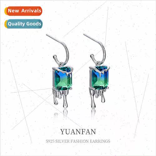 925 silver lava earrings cold wind niche gradient small squa