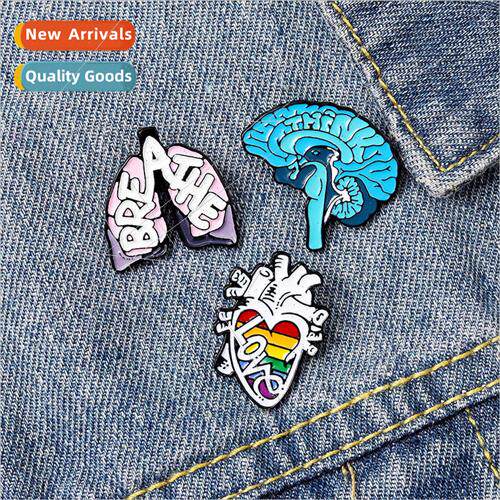Creative oil drip enamel heart brain pin love baked enamel c