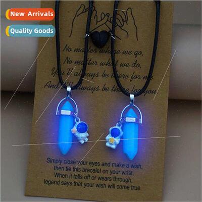 Spaceman glow-in-the-dark hexagonal pillar pendant necklace