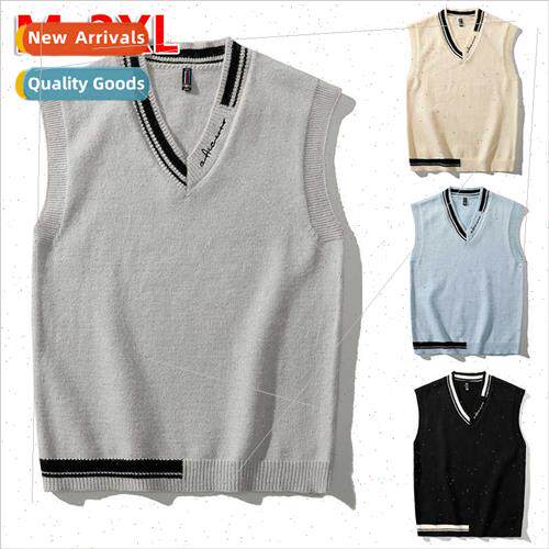 Men Knted V-neck Vest  Sleeveless Sweater Horse Clip Fashion