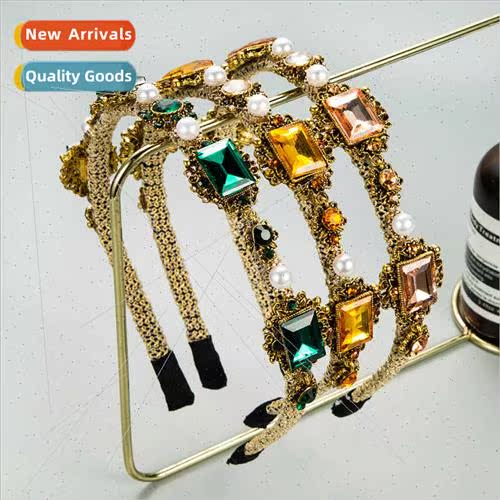 Hair bands Korea personalized retro square rhinestone pearl