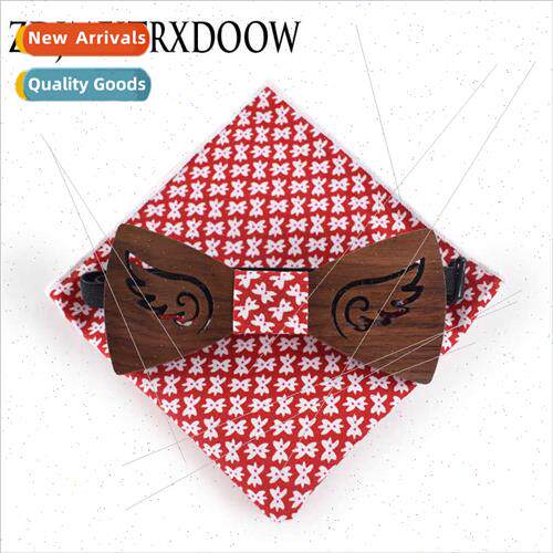 Adult Hollowed Out Wings Party Wooden Bow Tie Set Cotton Lar