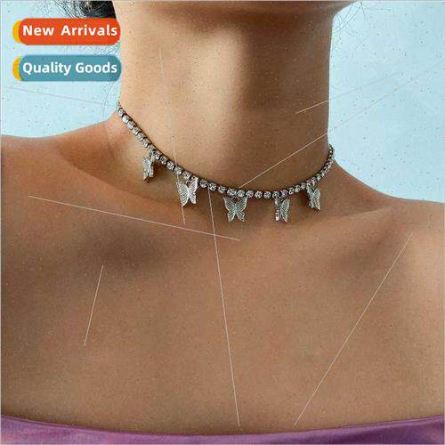 Fashion popular rhinestone 5 butterfly necklace creative hun