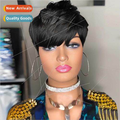 Wig Europe Women Fashion Fiber Head Cover Black Parted Short