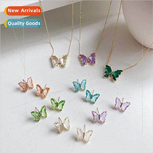 Korea fashion jewelry purple transparent crystal butterfly e