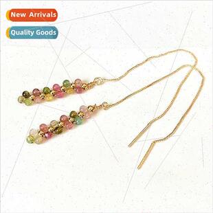 Natural Tourmaline Earrings Fashion 14K Gold Wrapped Wire Lo