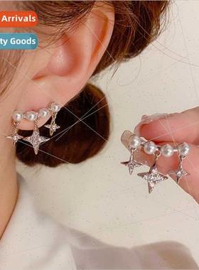 s925 silver needle Korea fashion arc pearl earrings tassel s