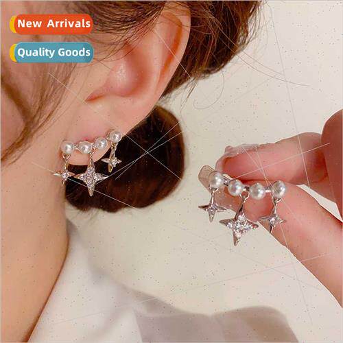 s925 silver needle Korea fashion arc pearl earrings tassel s