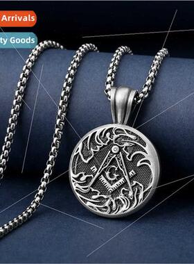 AG Masonic Round Pendant Necklace Men Vintage Sweater Chain