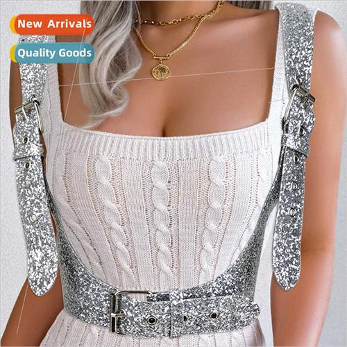 Outer Vest Back Women Punk Beaded Decoration Belt Women PU S