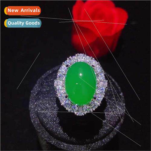 Natural green chrysoprase egg face ring Pale green CCTV inla