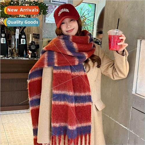 2023 fall winter season rainbow scarf plaid shawl warm Korea