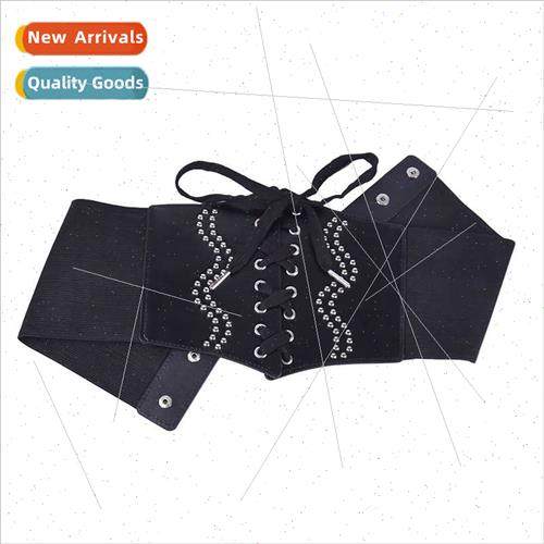 Women belt fashion Slim elastic elastic rivets decorated ima