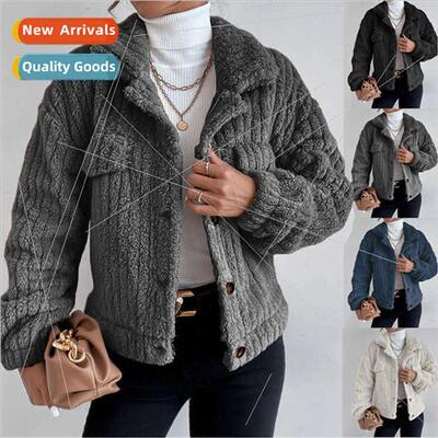 2023 fall winter rabb plush jacket lapel shirt padded comtab