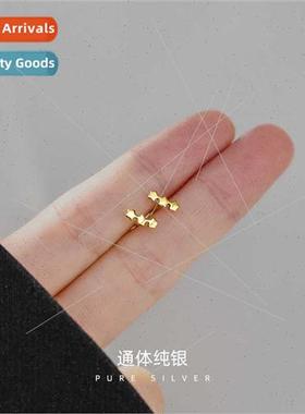 S925 silver gold-plated three small star stud earrings femal