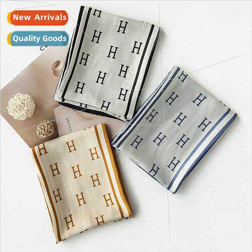 Letter H printing simulation silk scarf women professional c