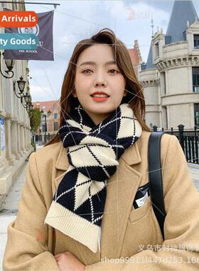 2021 new knted plaid scarf female fall winter students warm
