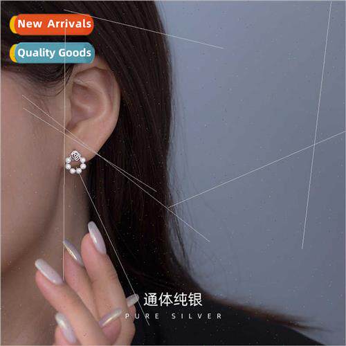 S925 silver sweet earrings French retro simple small rose fl