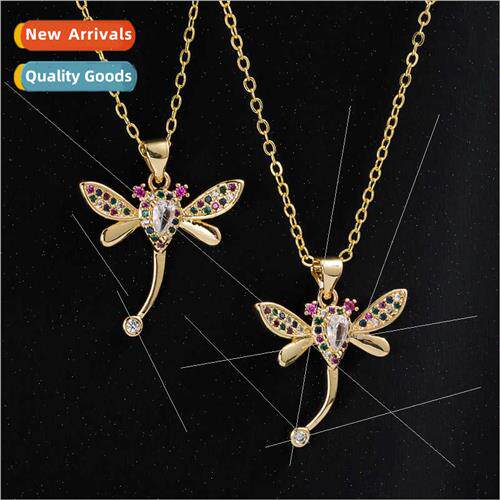 Europe copper gold-plated colorful zirconia pendant dragonfl