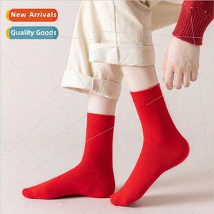 Chinese New Year red socks women  cotton fall winter antibac