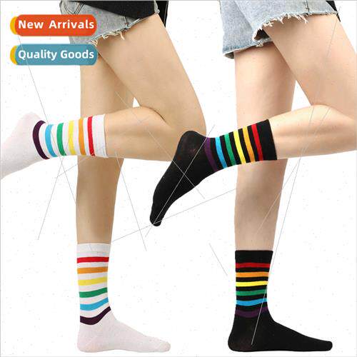 Rainbow socks short socks Europe sports leisure socks couple