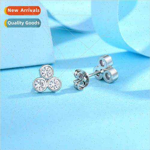 Japan new 925 silver pin round zirconia earrings ladies eleg