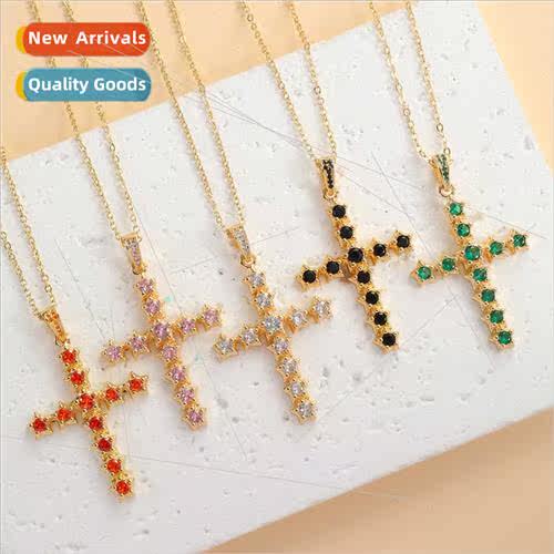 women copper micro-set color zirconium light luxury cross pe