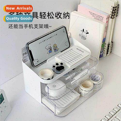 Organiser desktop double transparent drawer storage box stat