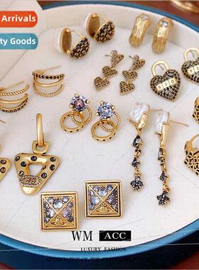 Earrings silver pin zirconia letters do old geometric earrin