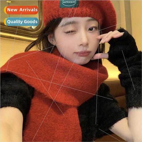 Red beret female fall winter retro plush fluffy belle cap bi