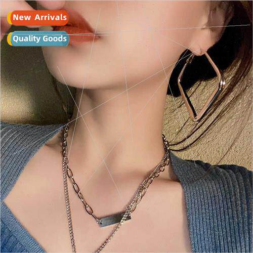 Hip hop silver square earrings 2023 new tide earrings simple