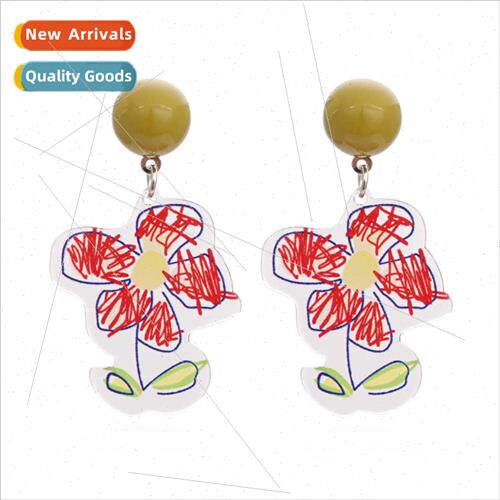 New simple acrylic print graffi earrings retro resin flower