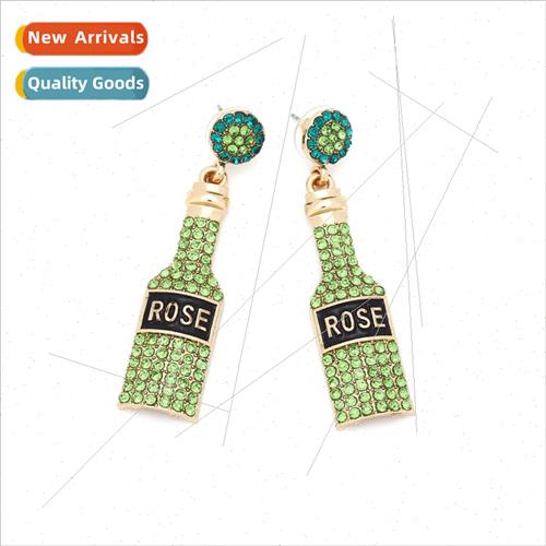 personalized alloy oil drop diamond letters wine bottle earr