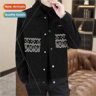 gold short winter tweed velvet mink Slim Korean fall Men