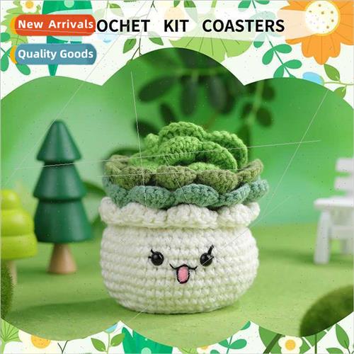 New Cute Whe Pot Greenery Coaster Crochet Material K Handmad