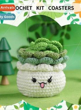New Cute Whe Pot Greenery Coaster Crochet Material K Handmad