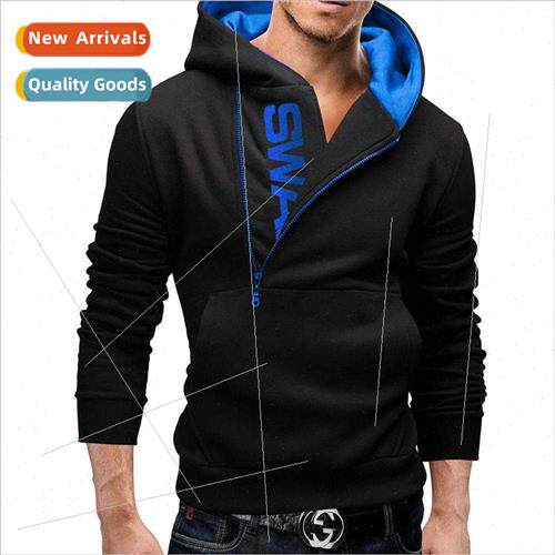 Model explosion men fashion sweater hooded pullover side zip