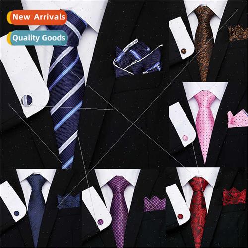 Men Ties 2020 New Striped Flower Europe 8cm Tie Set 3